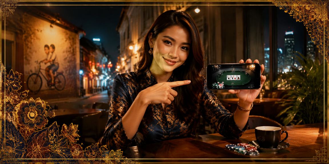 Penang user playing poker in batik attire on an online platform