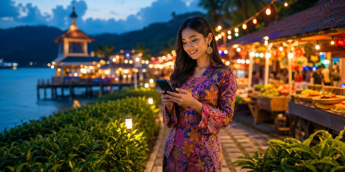 Pengguna di Terengganu mengakses platform 137 melalui telefon pintar dengan pakaian batik